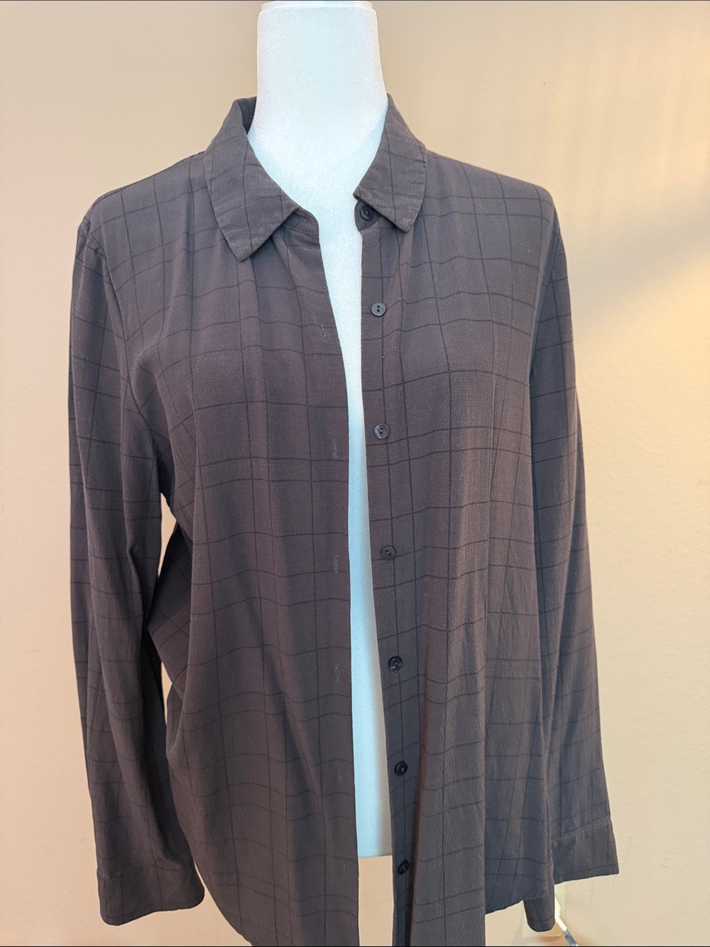 Eileen Fisher Charcoal Windowpane Lightweight Button-Front Shirt Jacket